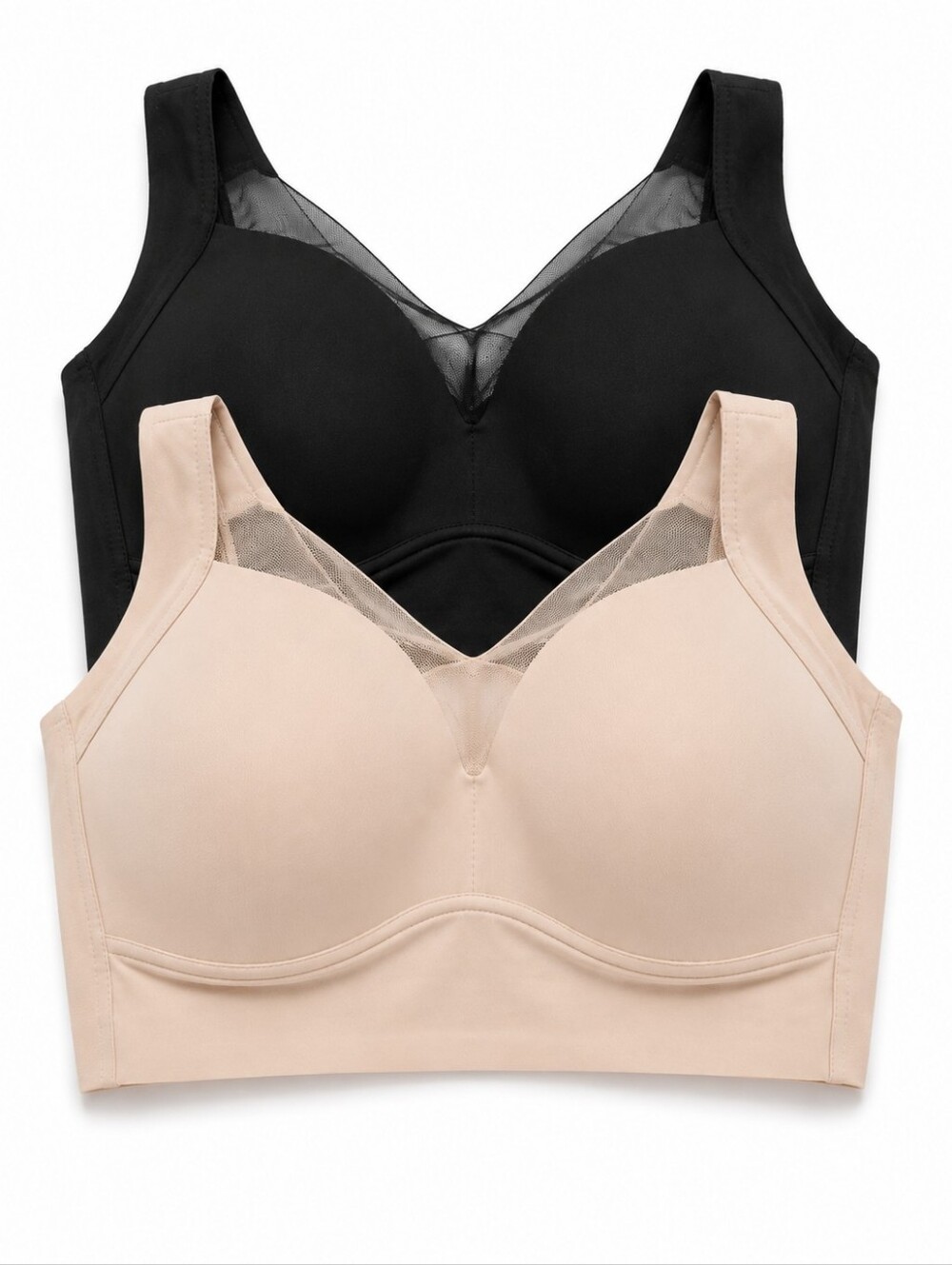 2 NWT ZenChic Wireless Bras 2XL – Black & Beige – Lightly Padded